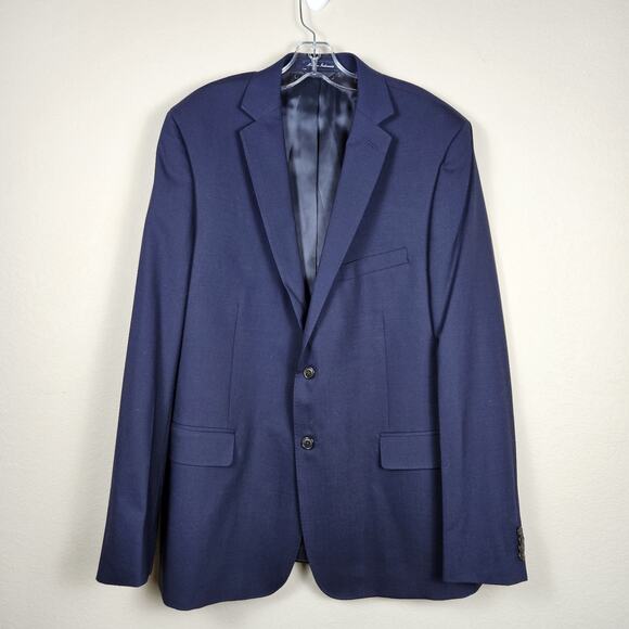 Lands' End Year Rounder Stretch Wool Blazer 44L Traditional Fit Navy Suit Jacket